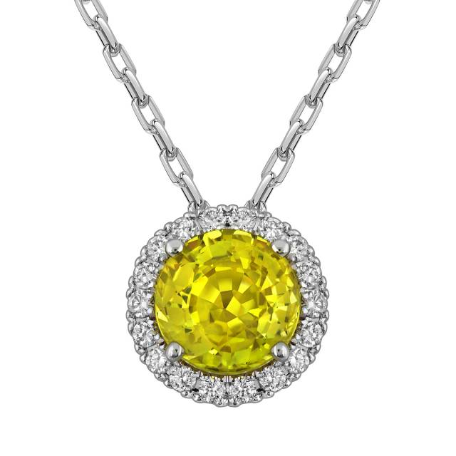 Колье из белого золота с бриллиантами и жёлтым сапфиром (063646)