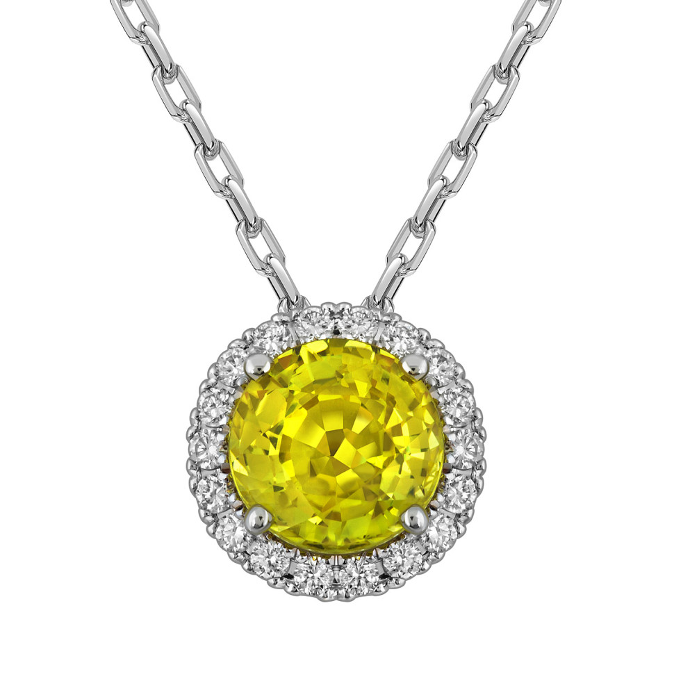 Колье из белого золота с бриллиантами и жёлтым сапфиром (063646)