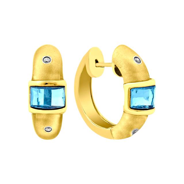 Серьги из жёлтого золота с бриллиантами и топазами (020510)