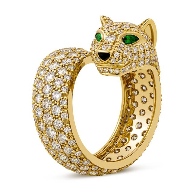 Кольцо из жёлтого золота с бриллиантами и изумрудами (049369)