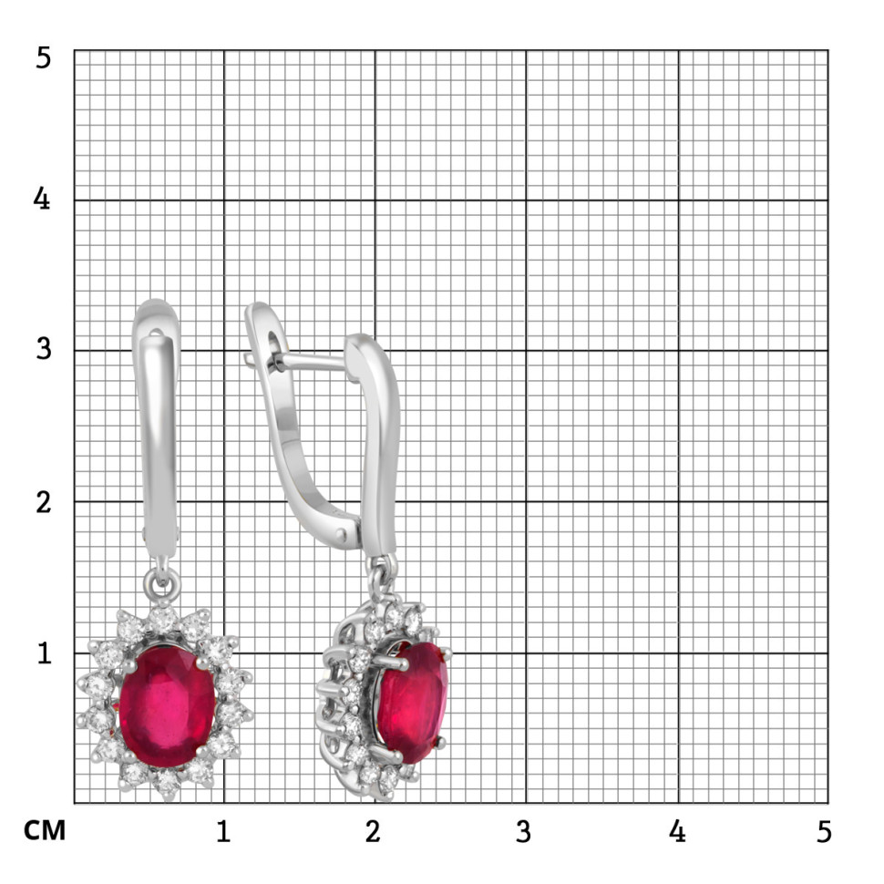 Серьги из белого золота с бриллиантами и рубинами (046083)