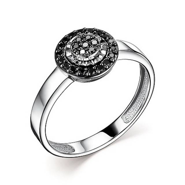 Кольцо из белого золота с чёрными бриллиантами (059465)