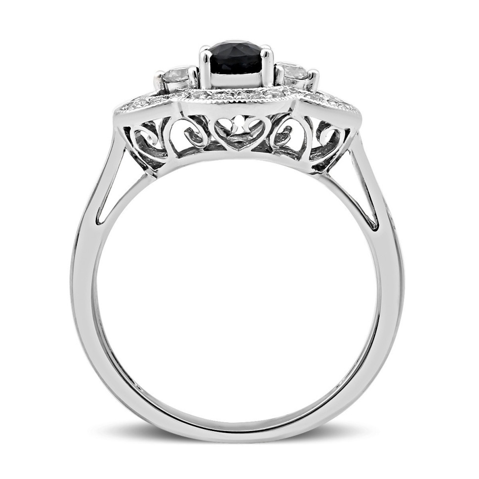 Кольцо из белого золота с бриллиантами и  сапфиром (022152)