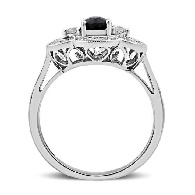 Кольцо из белого золота с бриллиантами и  сапфиром (022152)