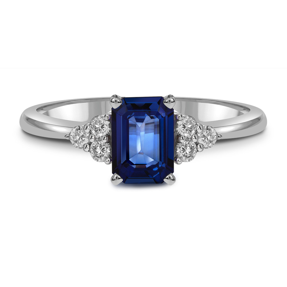 Кольцо из белого золота с бриллиантами и сапфиром (060312)