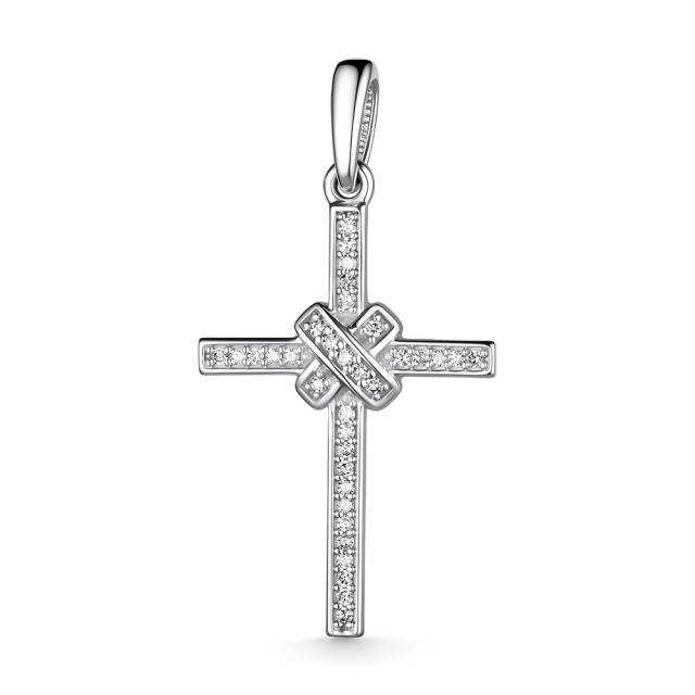 Кулон крест из белого золота с бриллиантами (060504)