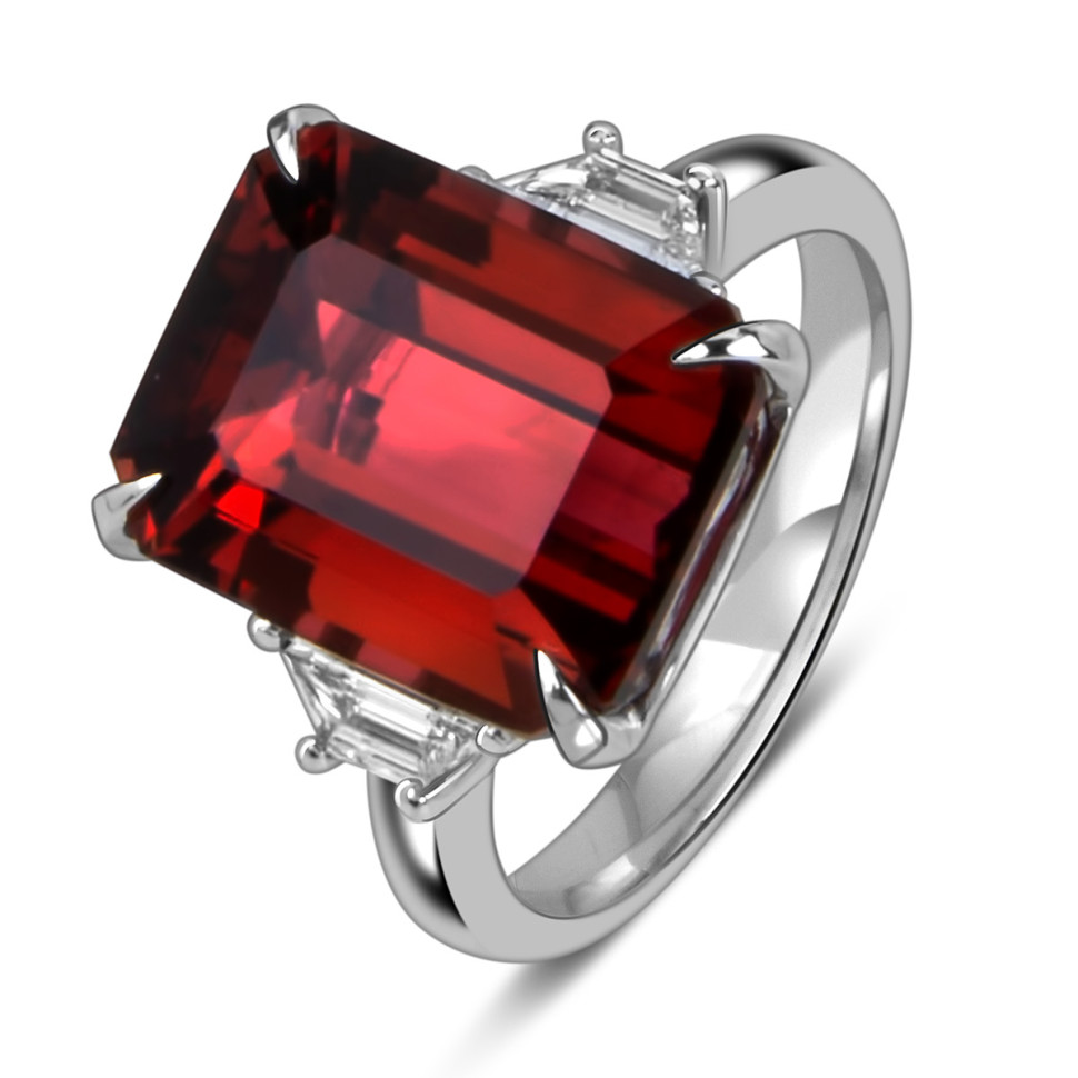 Кольцо из белого золота с бриллиантами и турмалином (059186)