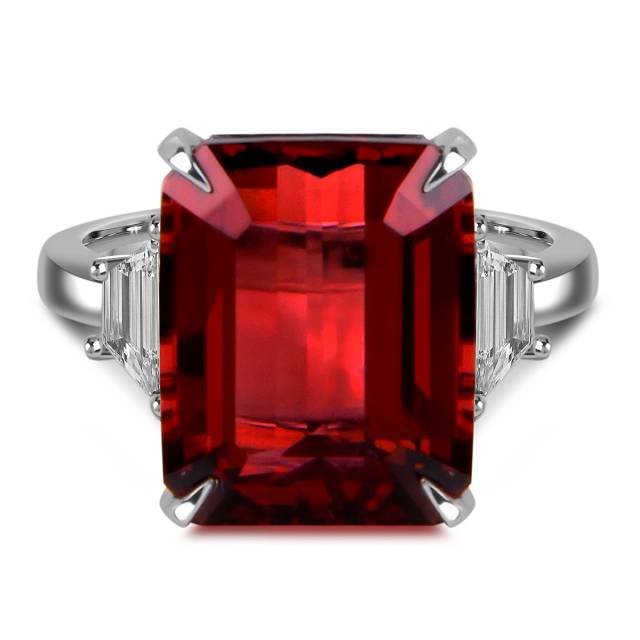 Кольцо из белого золота с бриллиантами и турмалином (059186)