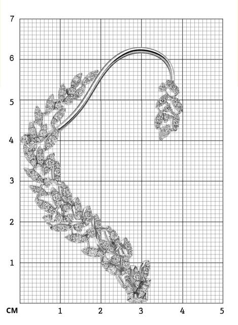 Серьга каффа на правое ухо из белого золота с бриллиантами (062545)