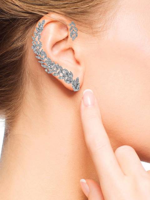 Серьга каффа на правое ухо из белого золота с бриллиантами (062545)