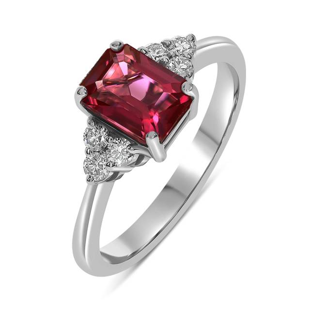 Кольцо из белого золота с бриллиантами и турмалином (062655)