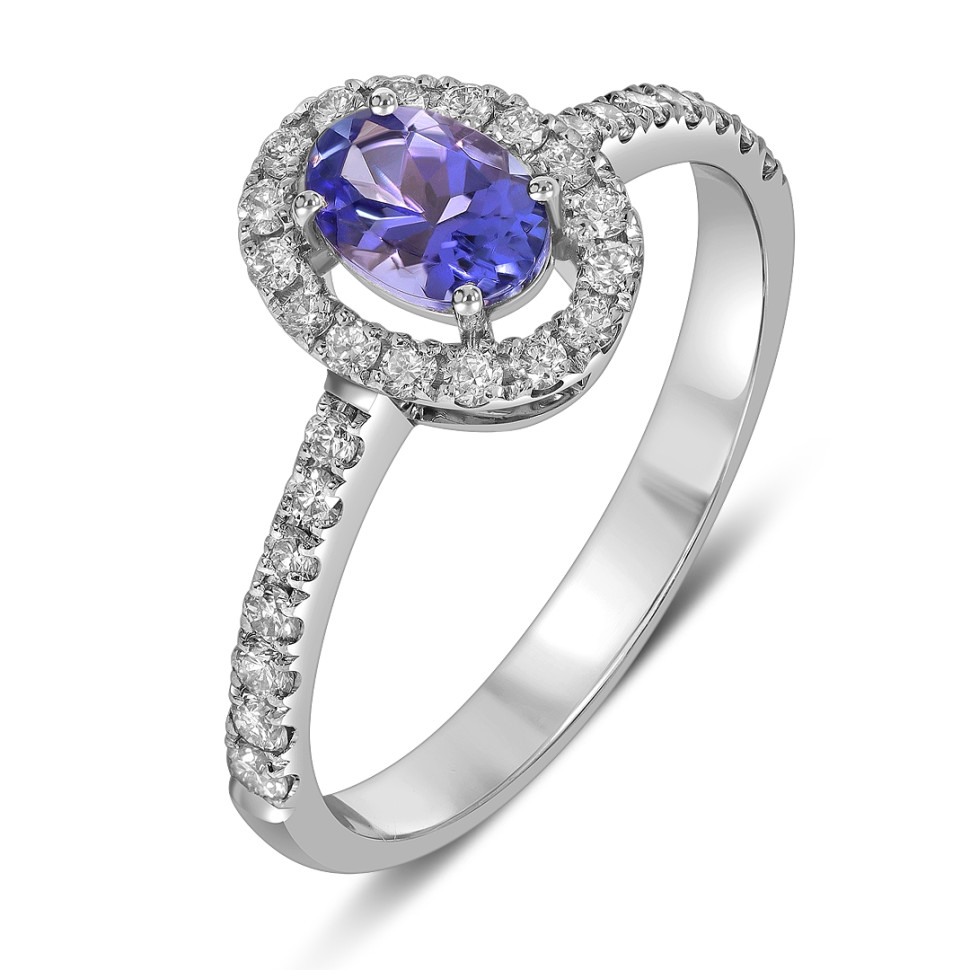 Кольцо из белого золота с бриллиантами и танзанитом (061604)