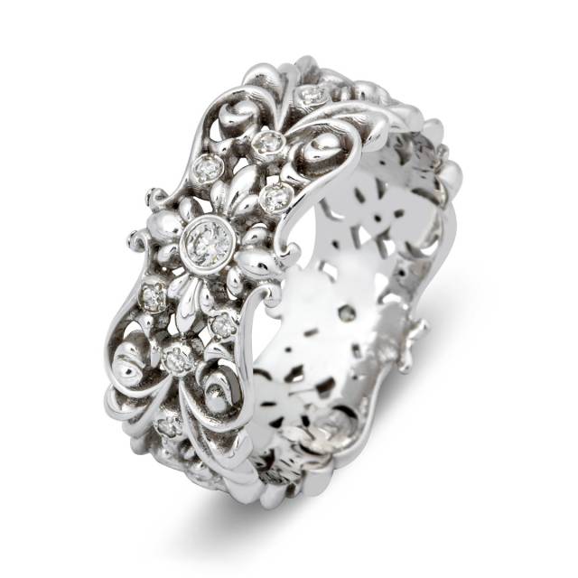 Обручальное кольцо из белого золота с бриллиантами (023973)