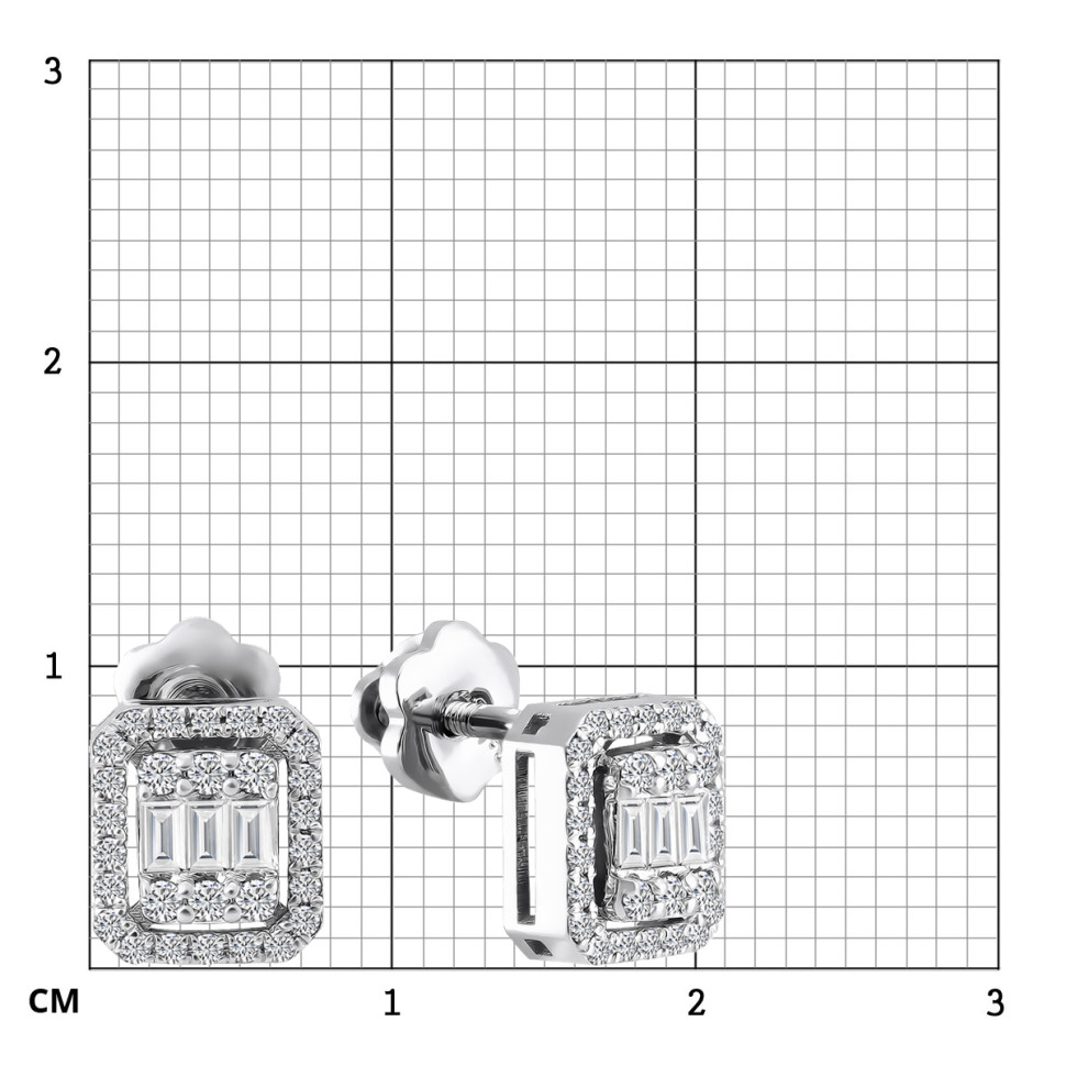 Серьги пусеты из белого золота с бриллиантами (055576)