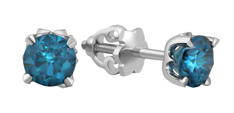Серьги пусеты из белого золота с голубыми бриллиантами (047358)