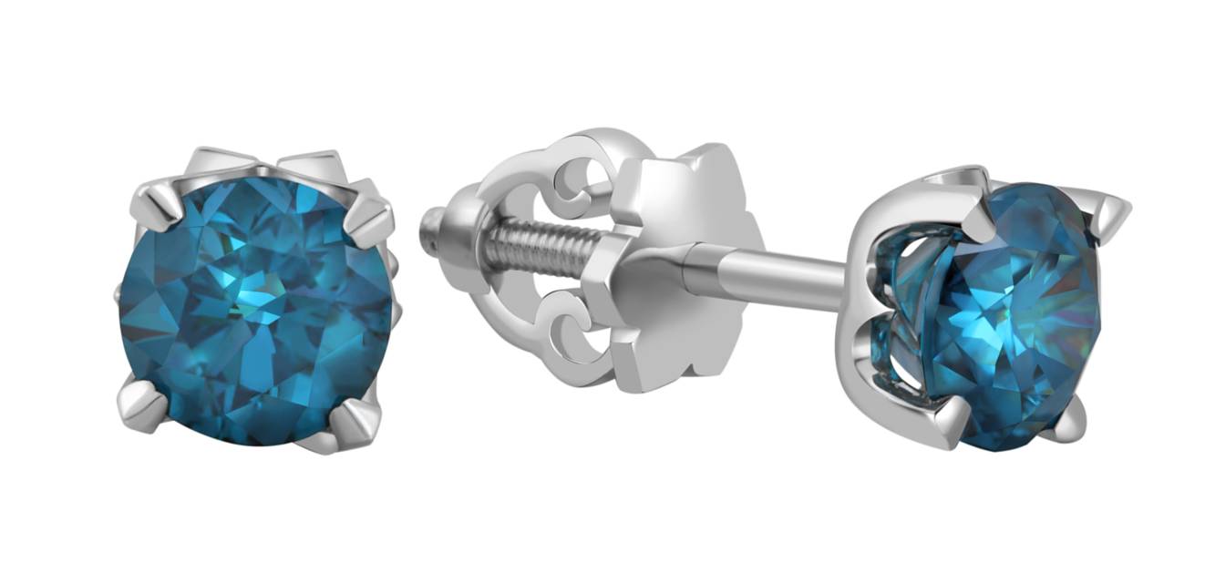 Серьги пусеты из белого золота с голубыми бриллиантами (047358)