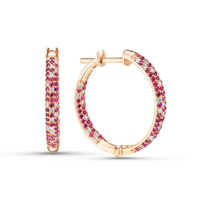 Серьги конго из красного золота с бриллиантами и рубинами (051080)