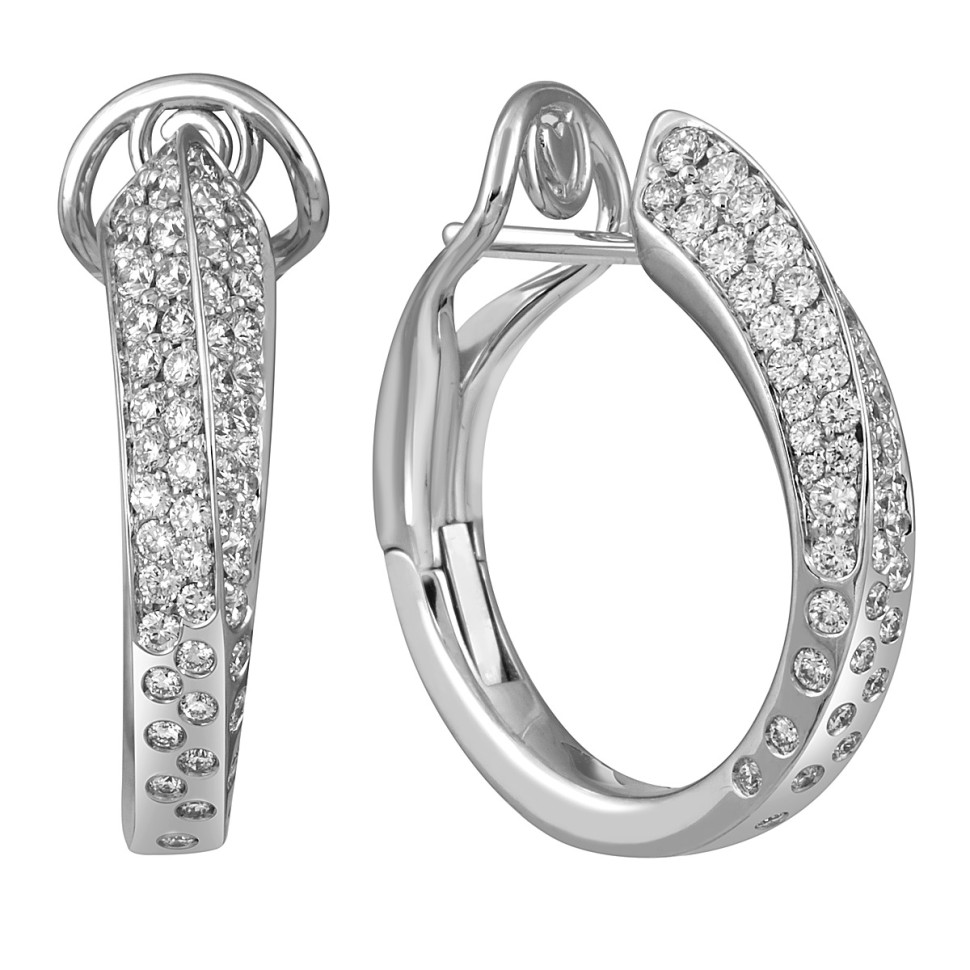 Серьги конго из белого золота с бриллиантами 