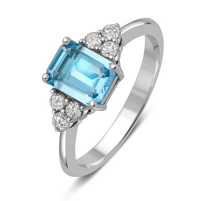 Кольцо из белого золота с бриллиантами и аквамарином (052054)
