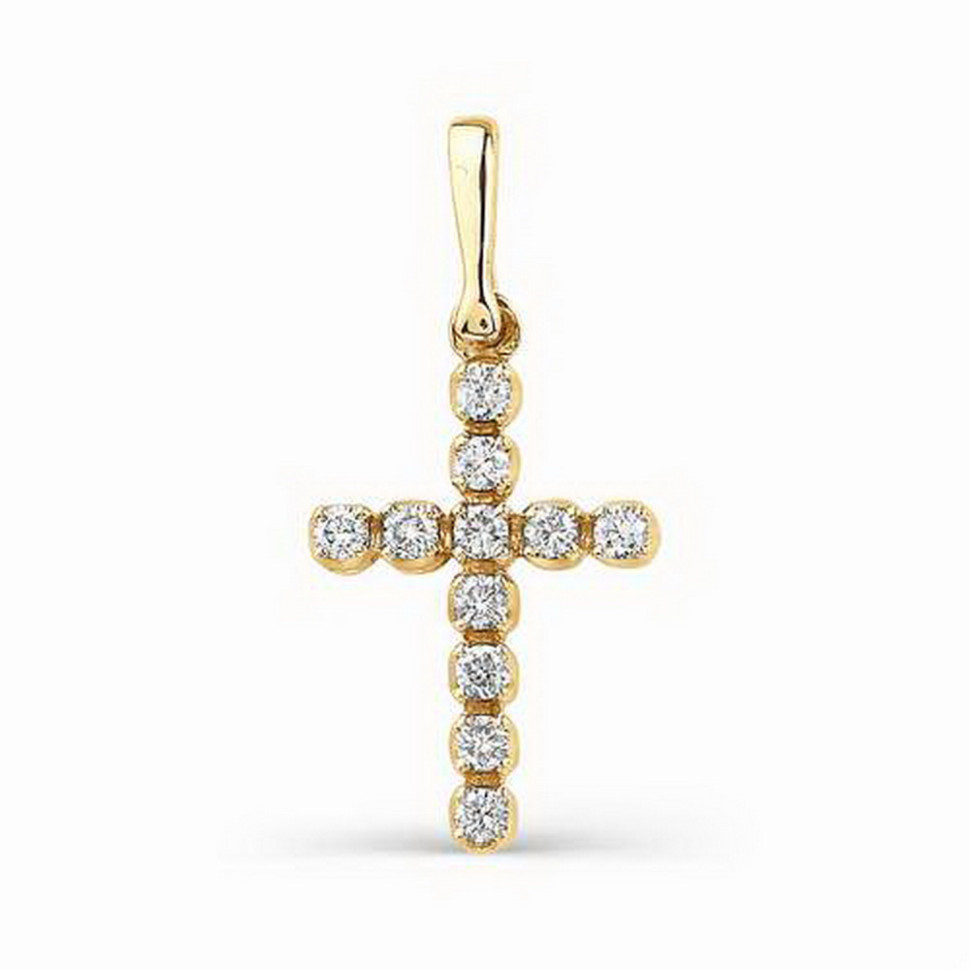 Кулон крест из жёлтого золота с бриллиантами (034847)