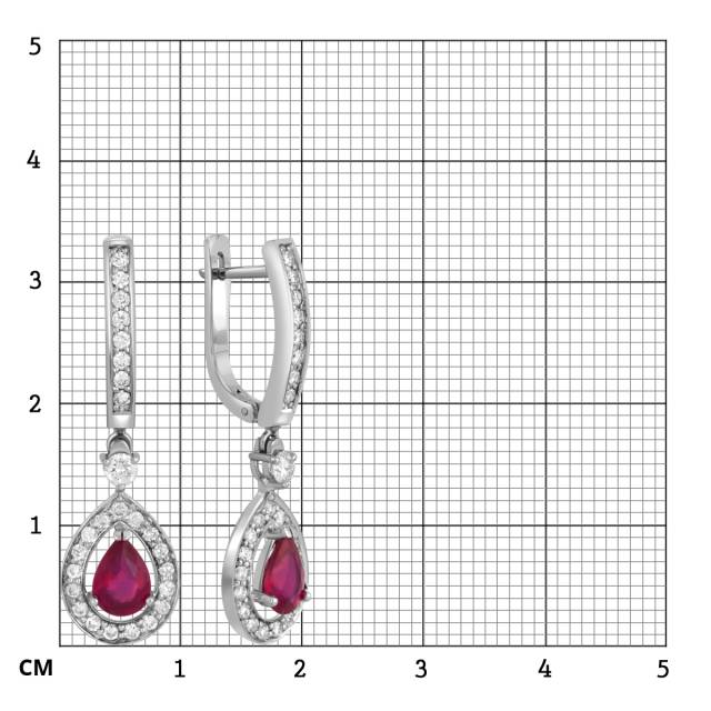 Серьги из белого золота с бриллиантами и рубинами (040601)