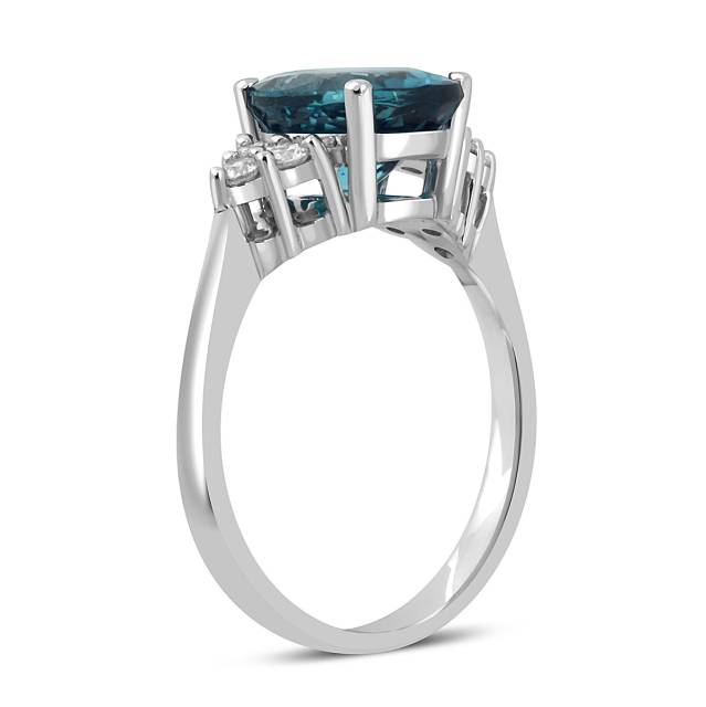 Кольцо из белого золота с бриллиантами и лондон топазом (060347)