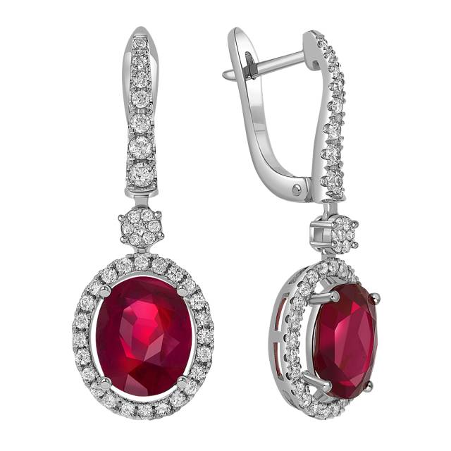 Серьги из белого золота с бриллиантами и рубинами (060328)