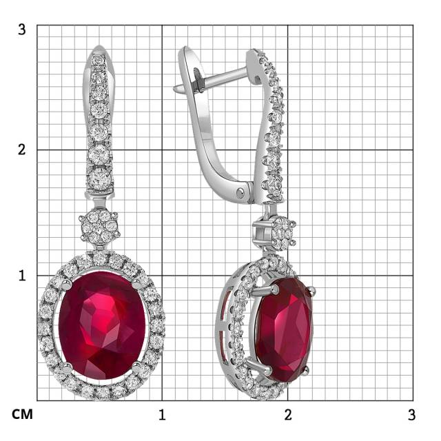 Серьги из белого золота с бриллиантами и рубинами (060328)