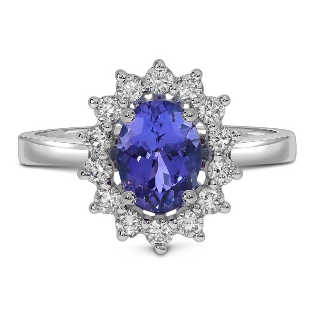 Кольцо из белого золота с бриллиантами и танзанитом (061602)