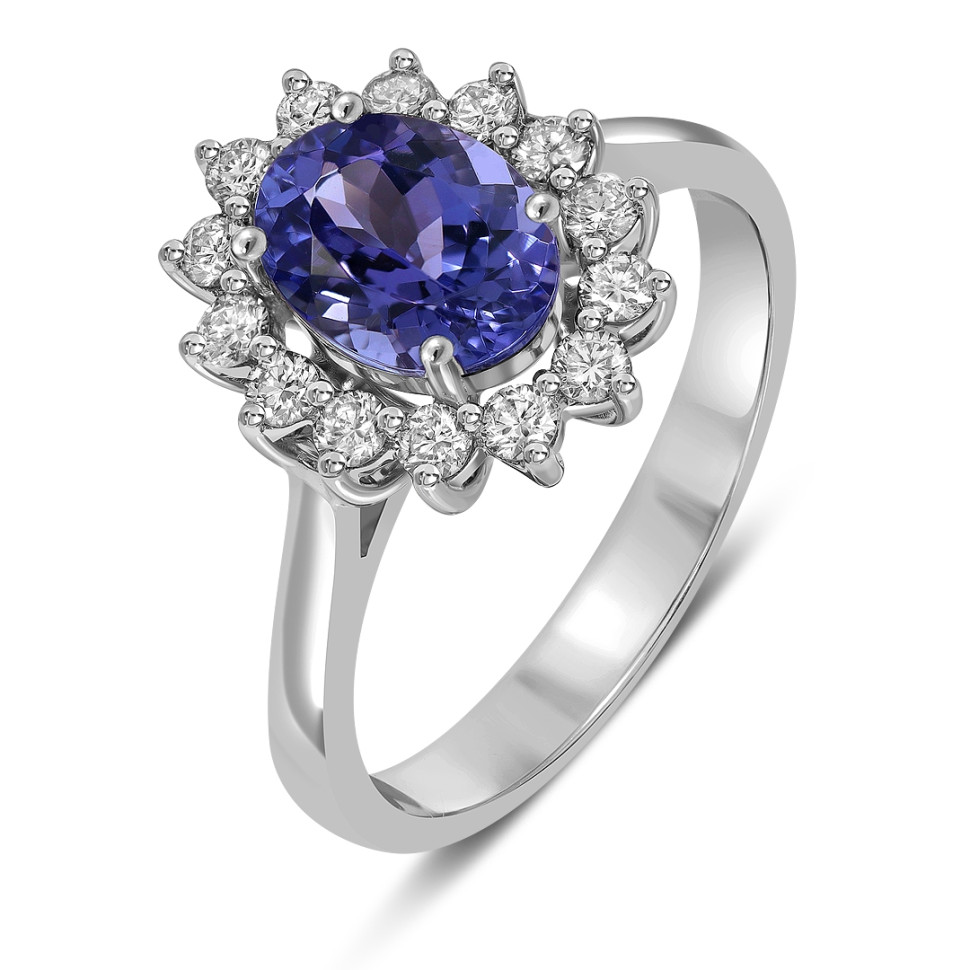 Кольцо из белого золота с бриллиантами и танзанитом (061602)