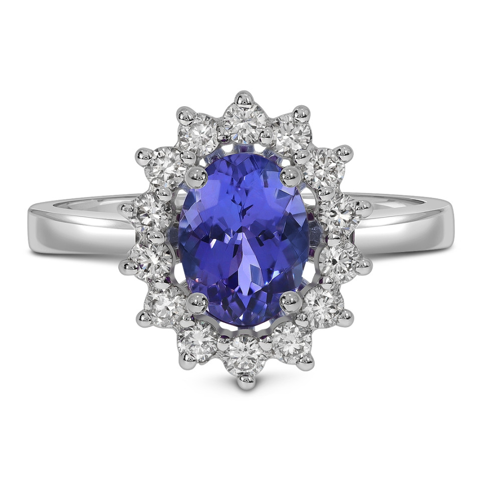 Кольцо из белого золота с бриллиантами и танзанитом (061602)