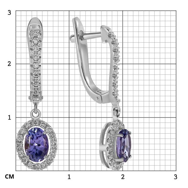 Серьги из белого золота с бриллиантами и танзанитами (061640)