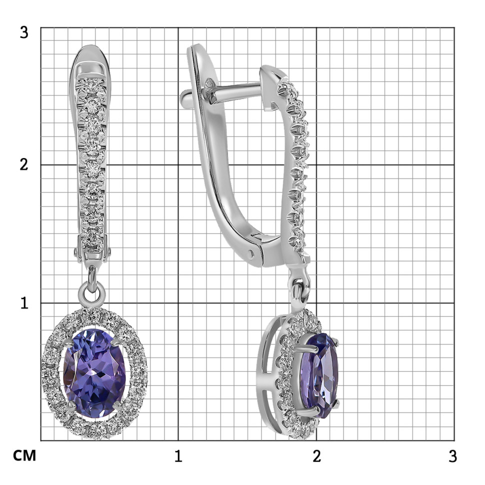 Серьги из белого золота с бриллиантами и танзанитами (061640)