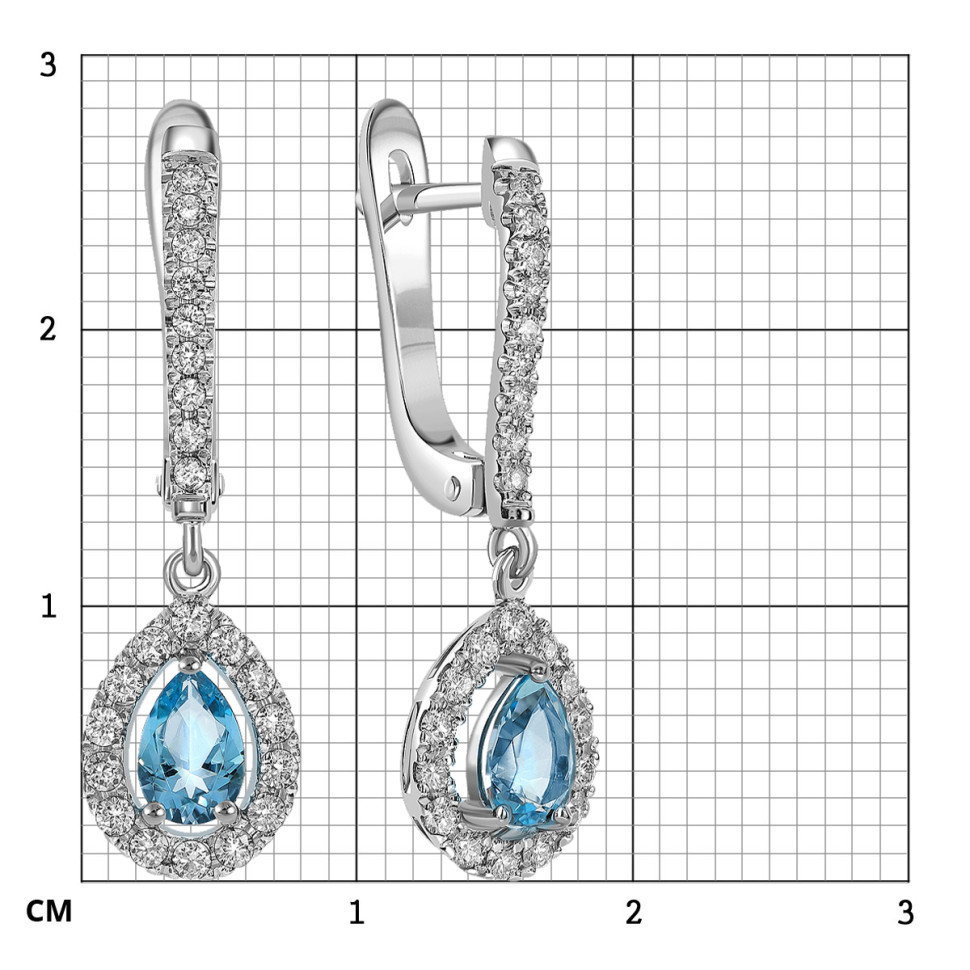 Серьги из белого золота с бриллиантами и топазами лондон (061092)