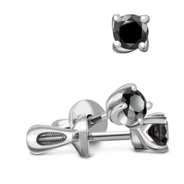 Серьги пусеты из белого золота с чёрными бриллиантами (043859)