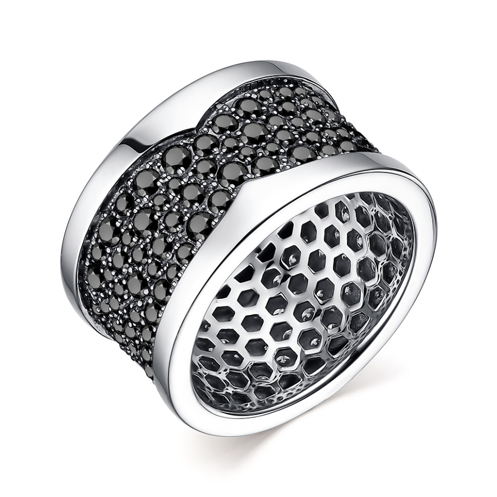 Кольцо из белого золота с чёрными бриллиантами (057771)