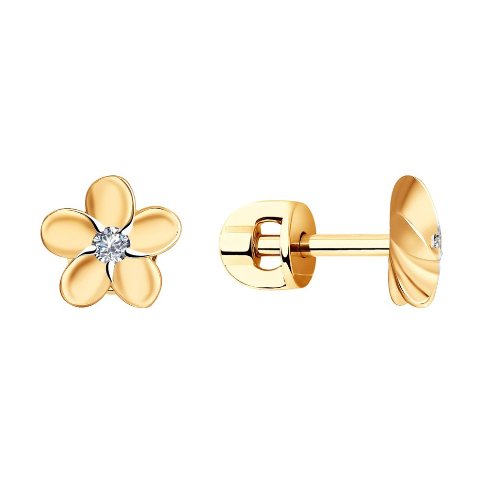 Серьги пусеты из красного золота с бриллиантами (048637)