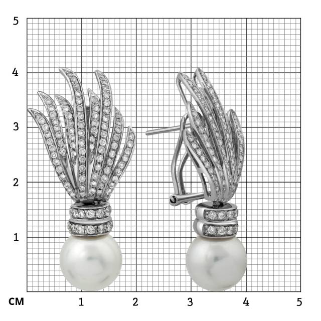 Серьги из белого золота с бриллиантами  и жемчугом (009419)