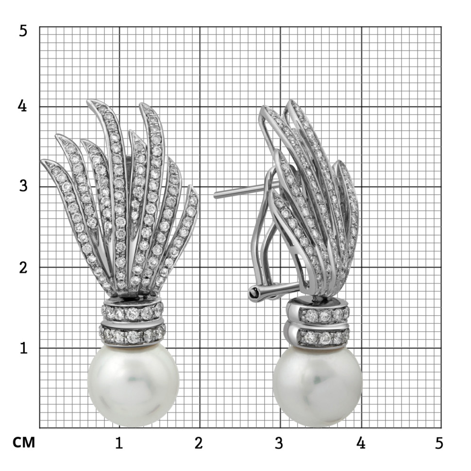 Серьги из белого золота с бриллиантами  и жемчугом (009419)