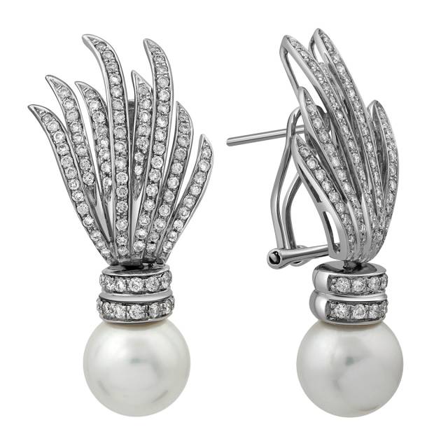 Серьги из белого золота с бриллиантами и жемчугом (009419)