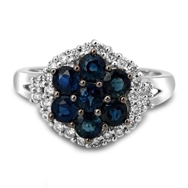 Кольцо из белого золота с бриллиантами и сапфирами (003202)