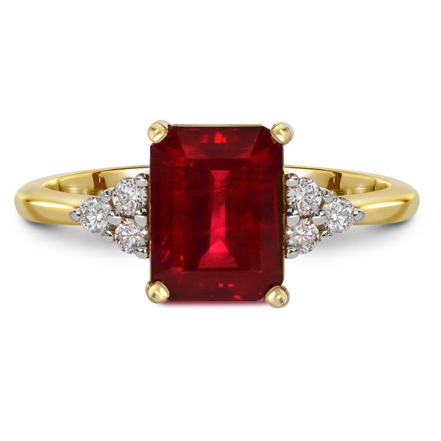 Кольцо из жёлтого золота с бриллиантами и рубином (050548)