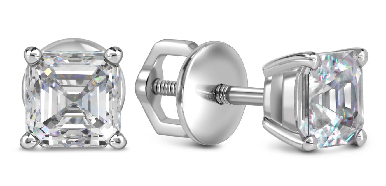 Серьги пусеты из белого золота с цирконами (060341)