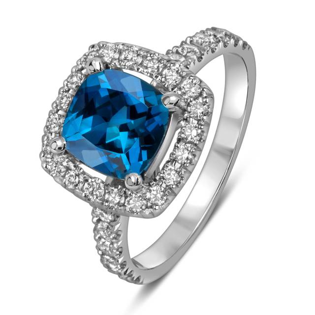 Кольцо из белого золота с бриллиантами и лондон топазом (060365)