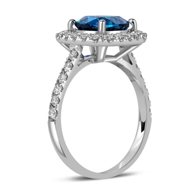 Кольцо из белого золота с бриллиантами и лондон топазом (060365)