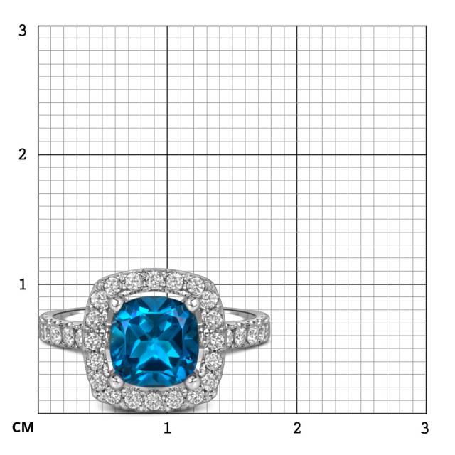 Кольцо из белого золота с бриллиантами и лондон топазом (060365)