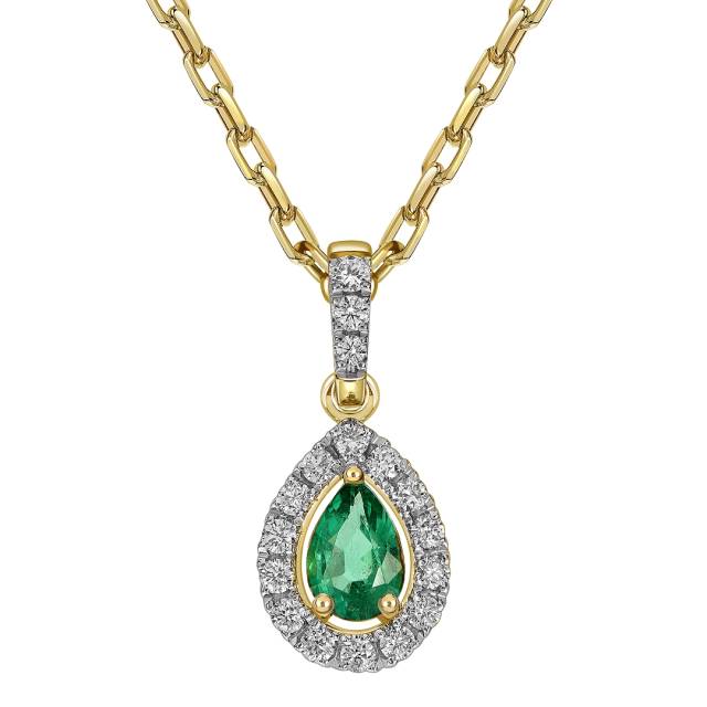 Колье из жёлтого золота с бриллиантами и изумрудом (061696)