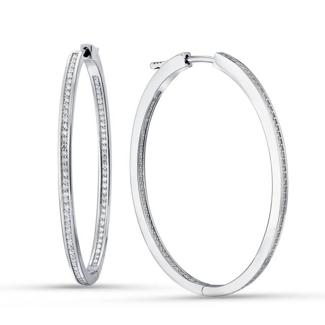 Серьги конго из белого золота с бриллиантами (057629)
