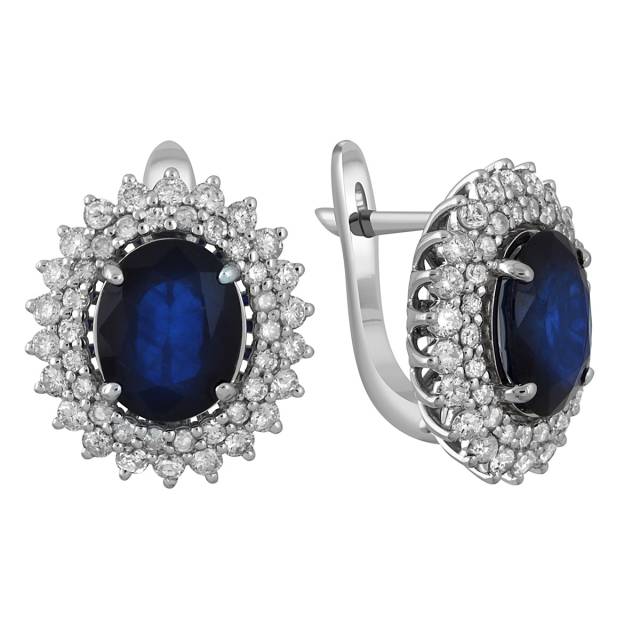 Серьги из белого золота с бриллиантами и сапфирами (045550)