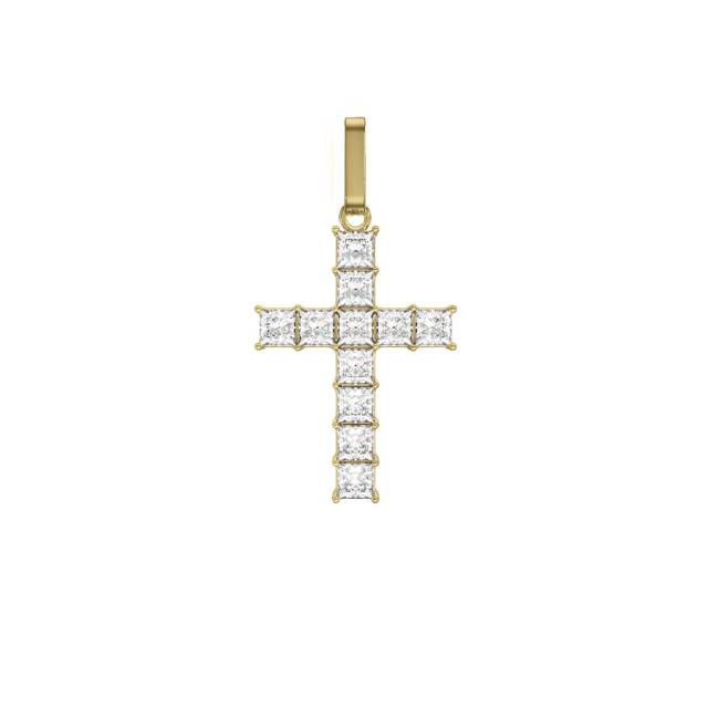 Кулон крест из жёлтого золота с фианитами (056025)